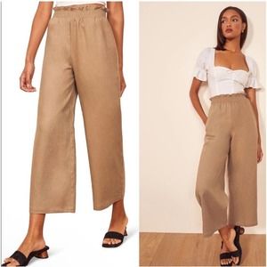 Reformation Calabria High Waist Crop Linen Wide Leg Linen Pants XS